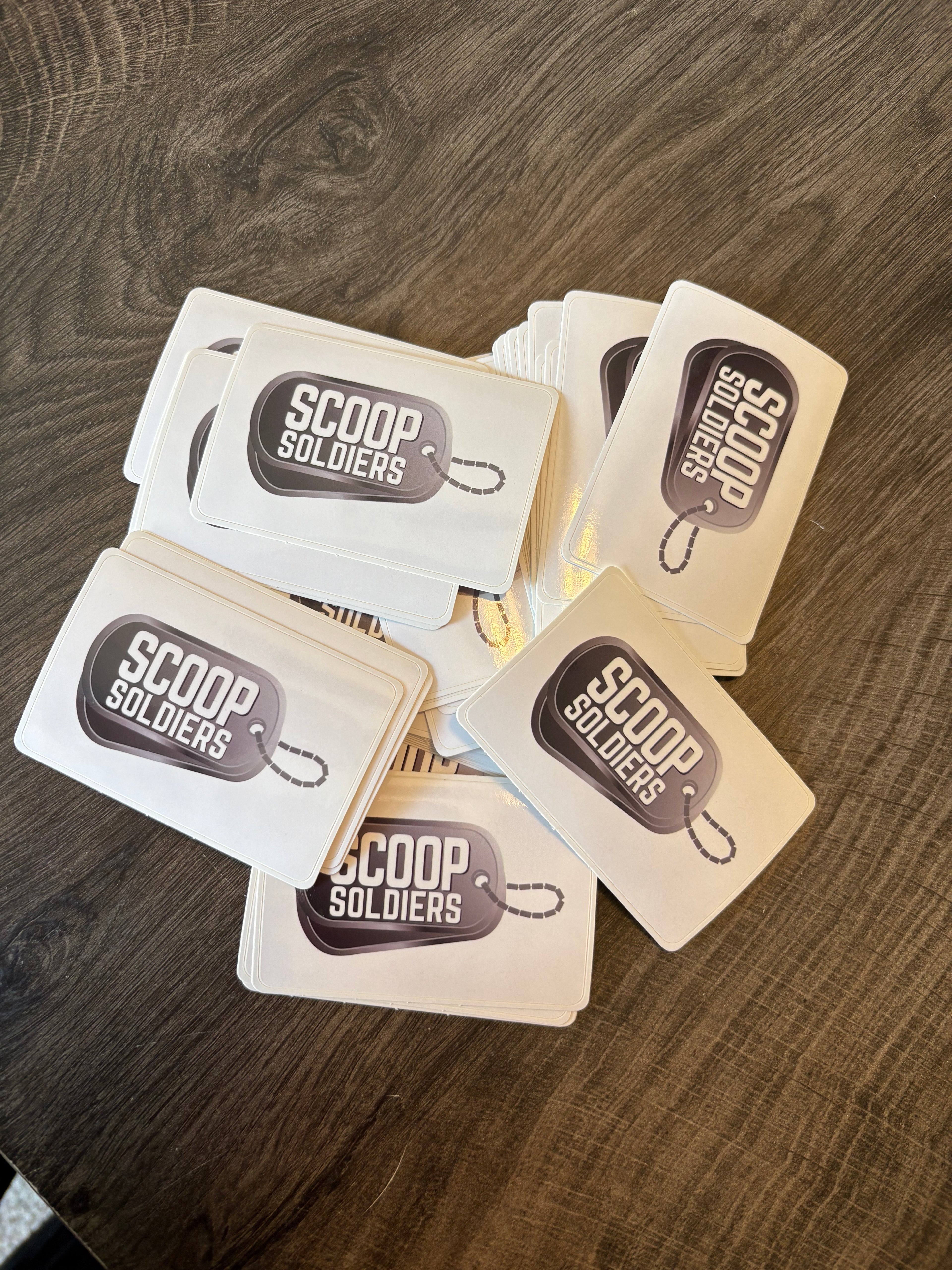 Scoop Soldiers Logo Stickers – Bold Branding for Every Surface, Quantity of 100