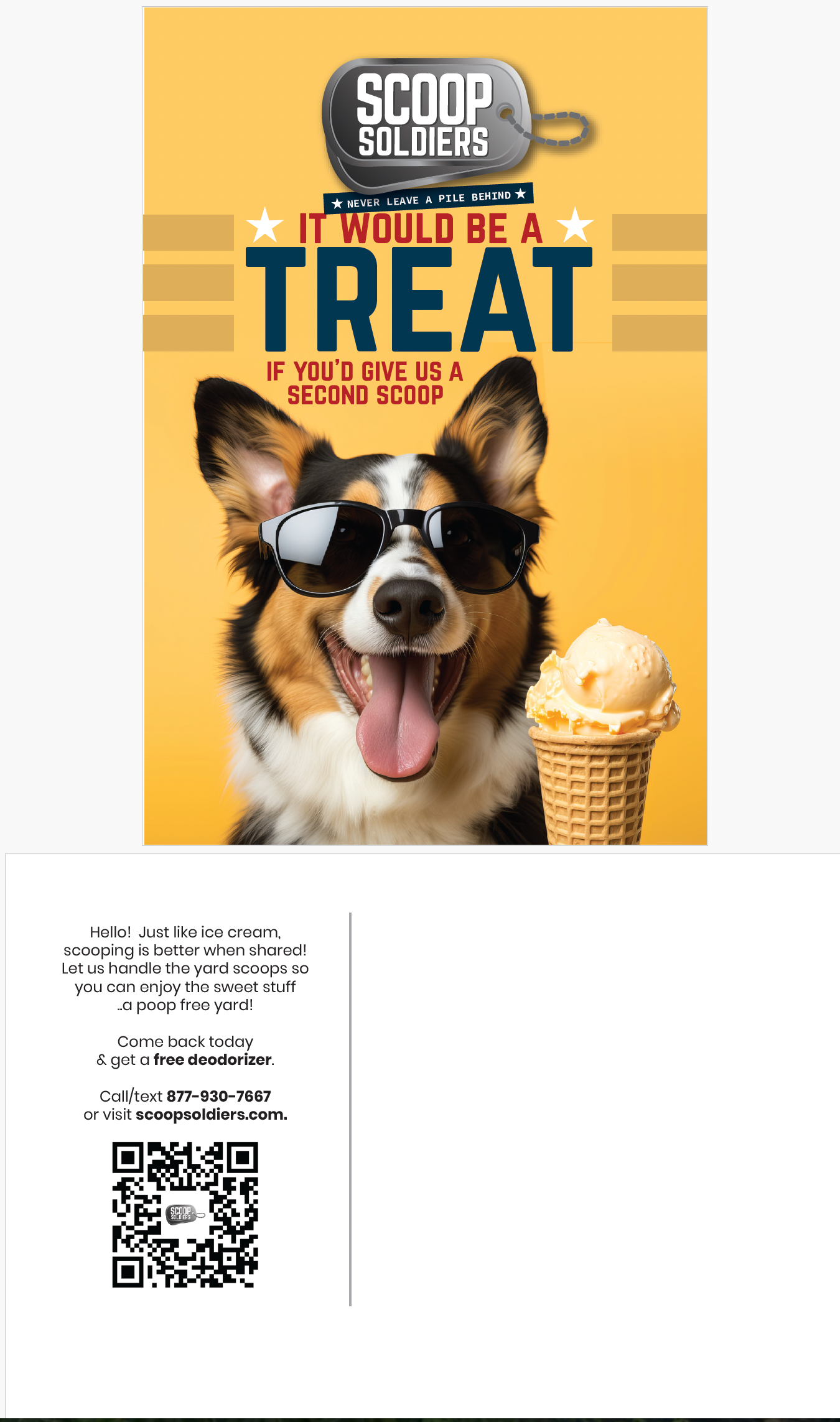 Scoop Soldiers Cancelled Client Follow-Up Postcard, Quantity of 50