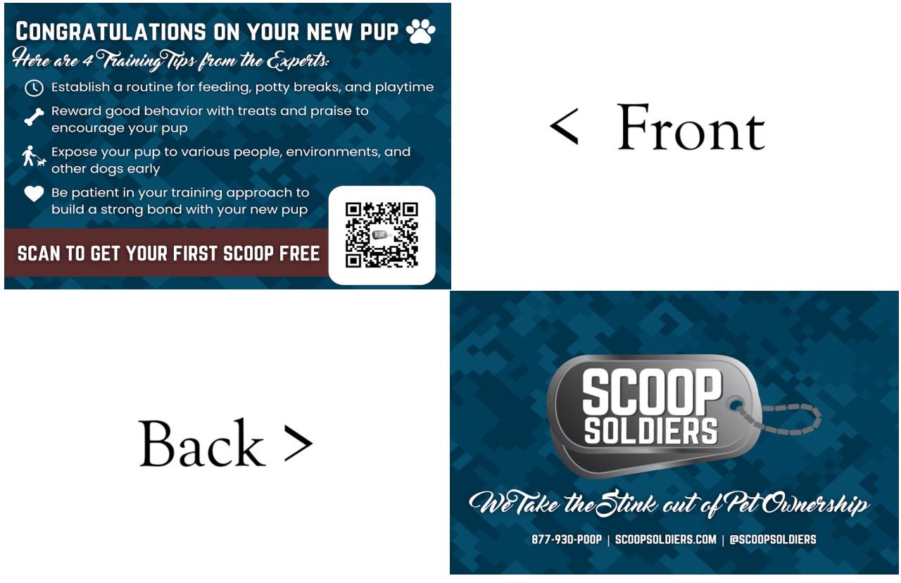 Scoop Soldiers “Congratulations on Your New Pup” Postcard, Quantity of 25